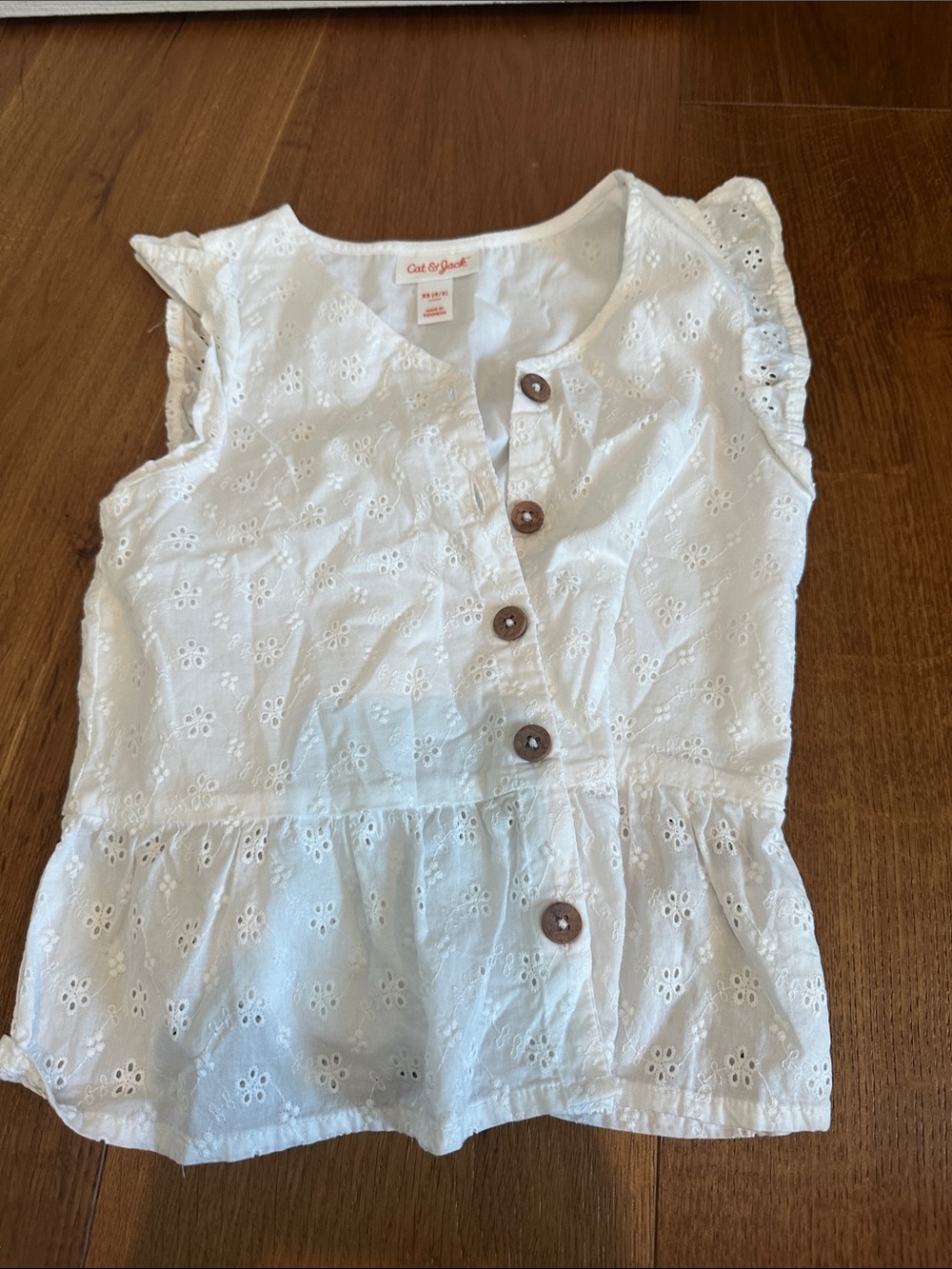 Cat & Jack White Eyelet Button-Front Peplum Blouse